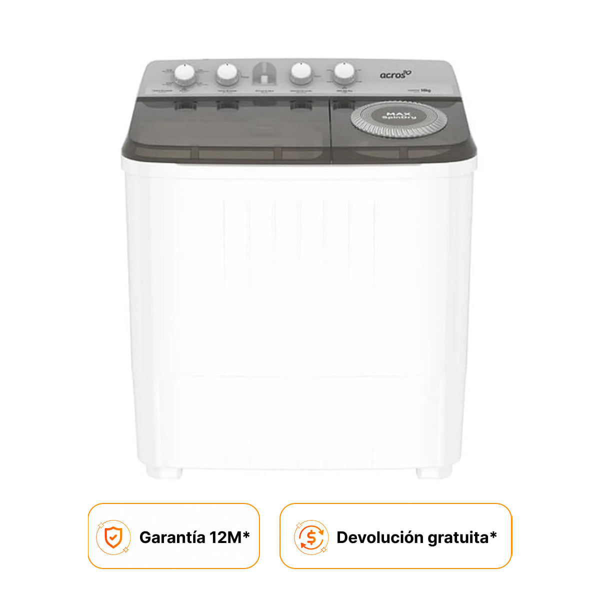 Lavadora Acros Semiautomática Dos Tinas MaxSpin 16kg Blanco