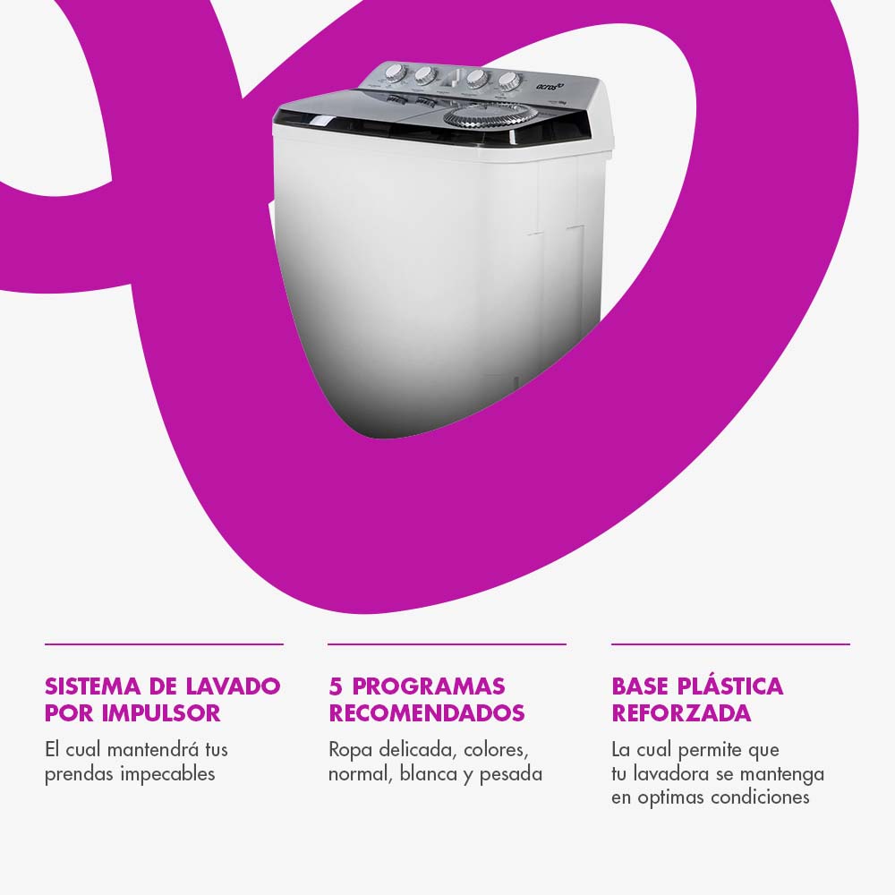 Lavadora Semiautomática Acros Dos tinas MaxSpin Dry 15kg
