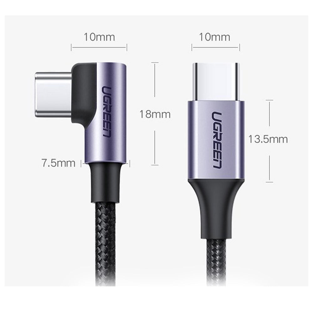 Ugreen Cable USB-C a USB C en ángulo de 90° de aluminio 60W 1m